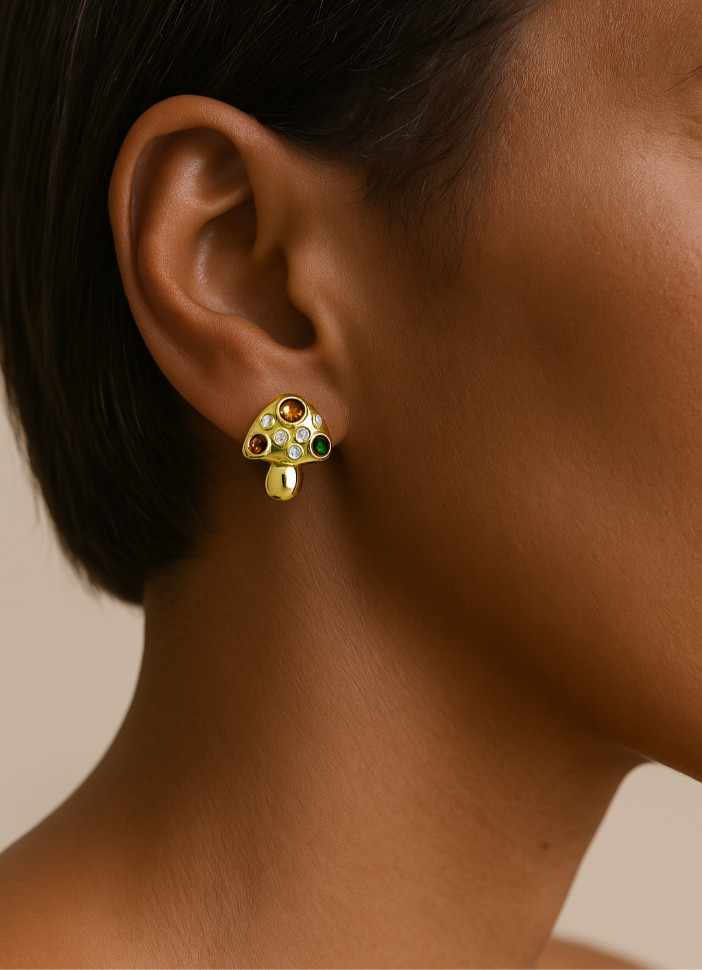 ROMALI 18K Gold-Plated Mushroom Gem Stud Earrings - ROMALI