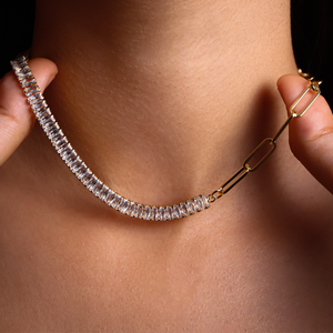 Gold-Plated Cubic Zirconia & Paperclip Chian Necklace - ROMALI