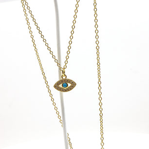 18k Gold-Plated Dainty Evil Eye Pendant Necklace