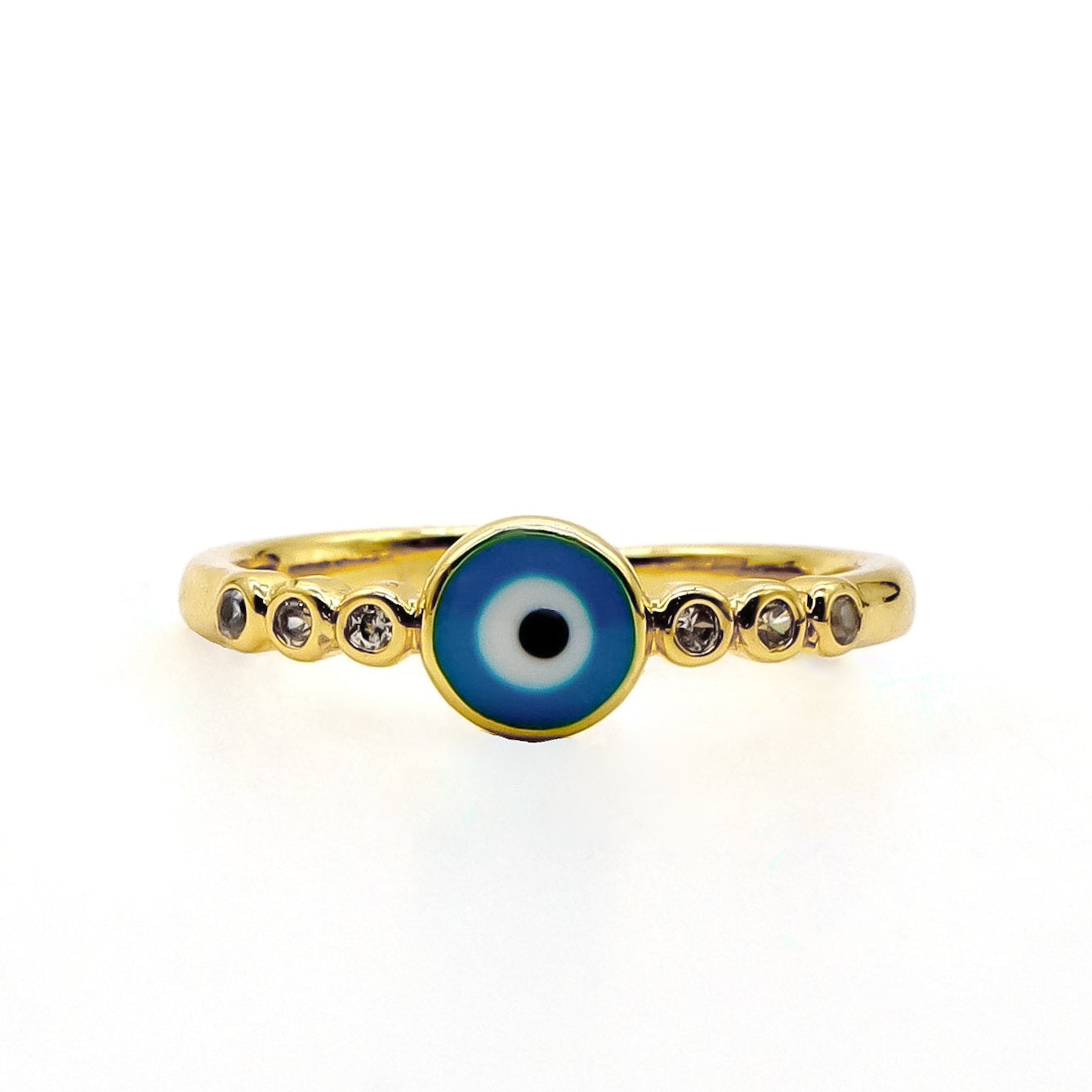 ROMALI 18K Gold Plated Evil Eye Ring with CZ Accents