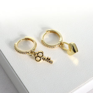 ROMALI 18K Gold-Plated Lock & Key Dangle Hoop Earrings - ROMALI