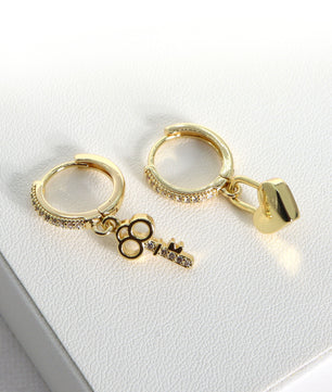 ROMALI 18K Gold-Plated Lock & Key Dangle Hoop Earrings - ROMALI