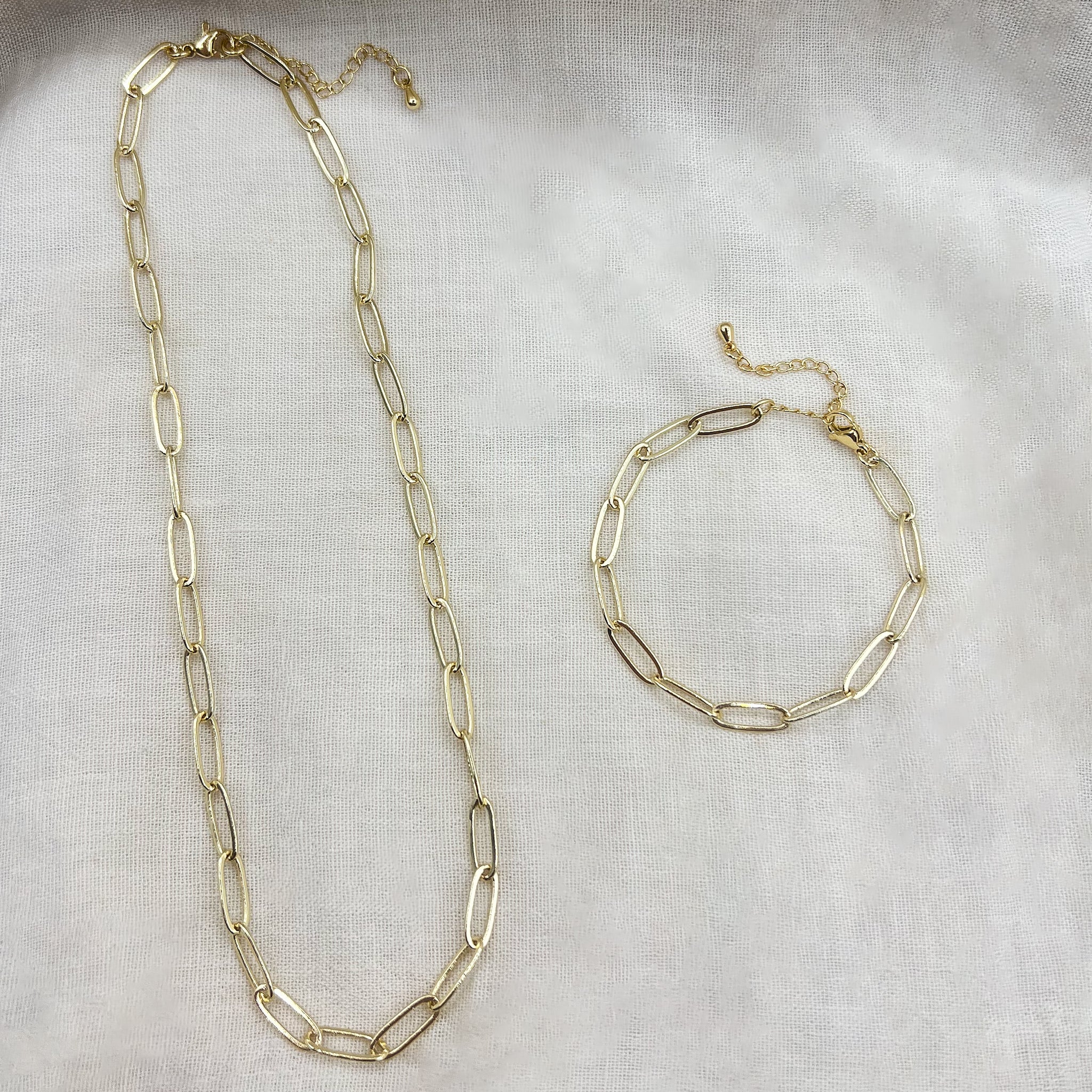 18K Gold-Plated Bold Paperclip Chain Set (Necklace & Bracelet)