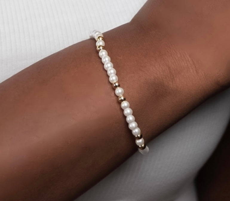 ROMALI 18K Gold-Plated Mini Pearl Gold Bead Bracelet - ROMALI