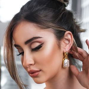 ROMALI 18k Gold-Plated Shell Pearl Drop Earrings - ROMALI