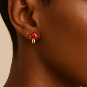 ROMALI 18K Gold-Plated Red Enamel Mushroom Stud Earrings - ROMALI