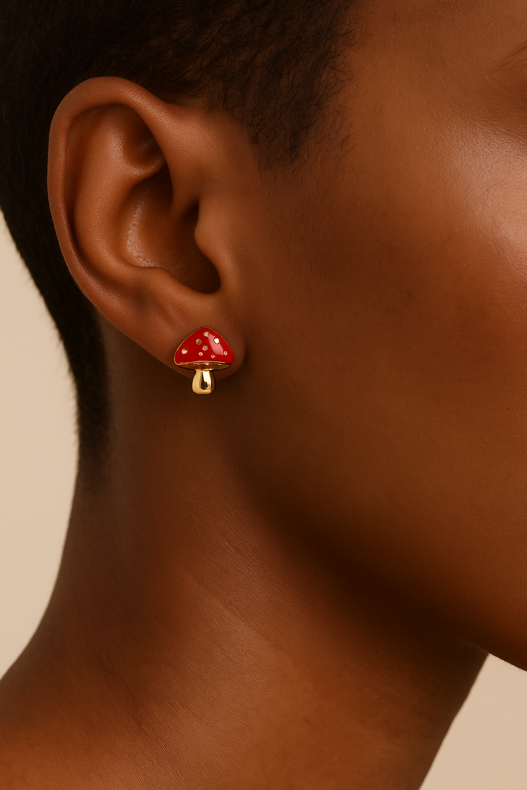 ROMALI 18K Gold-Plated Red Enamel Mushroom Stud Earrings - ROMALI