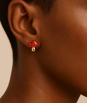 ROMALI 18K Gold-Plated Red Enamel Mushroom Stud Earrings - ROMALI