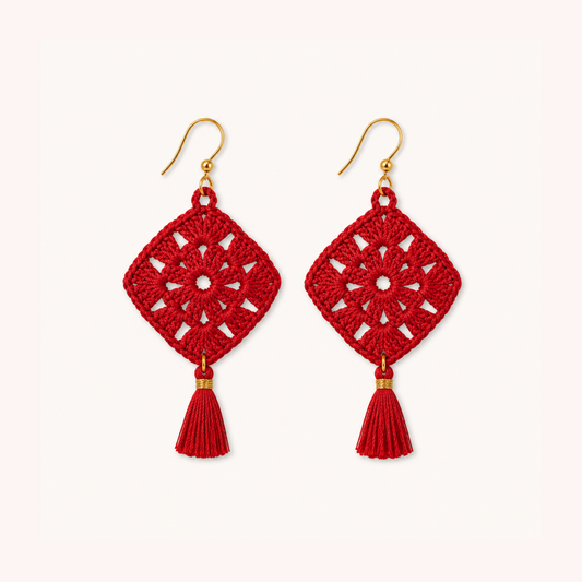 ROMALI Handmade Crochet Tassel Earrings | 18K Gold-Plated