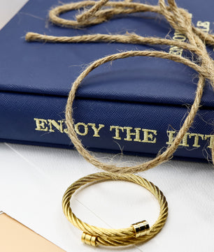 ROMALI 18K Gold-Plated Golden Cable Bracelet- Adjustable Bangle - ROMALI