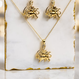 ROMALI Lion & Sun Iran Pahlavi Earrings | 18K Gold-Plated