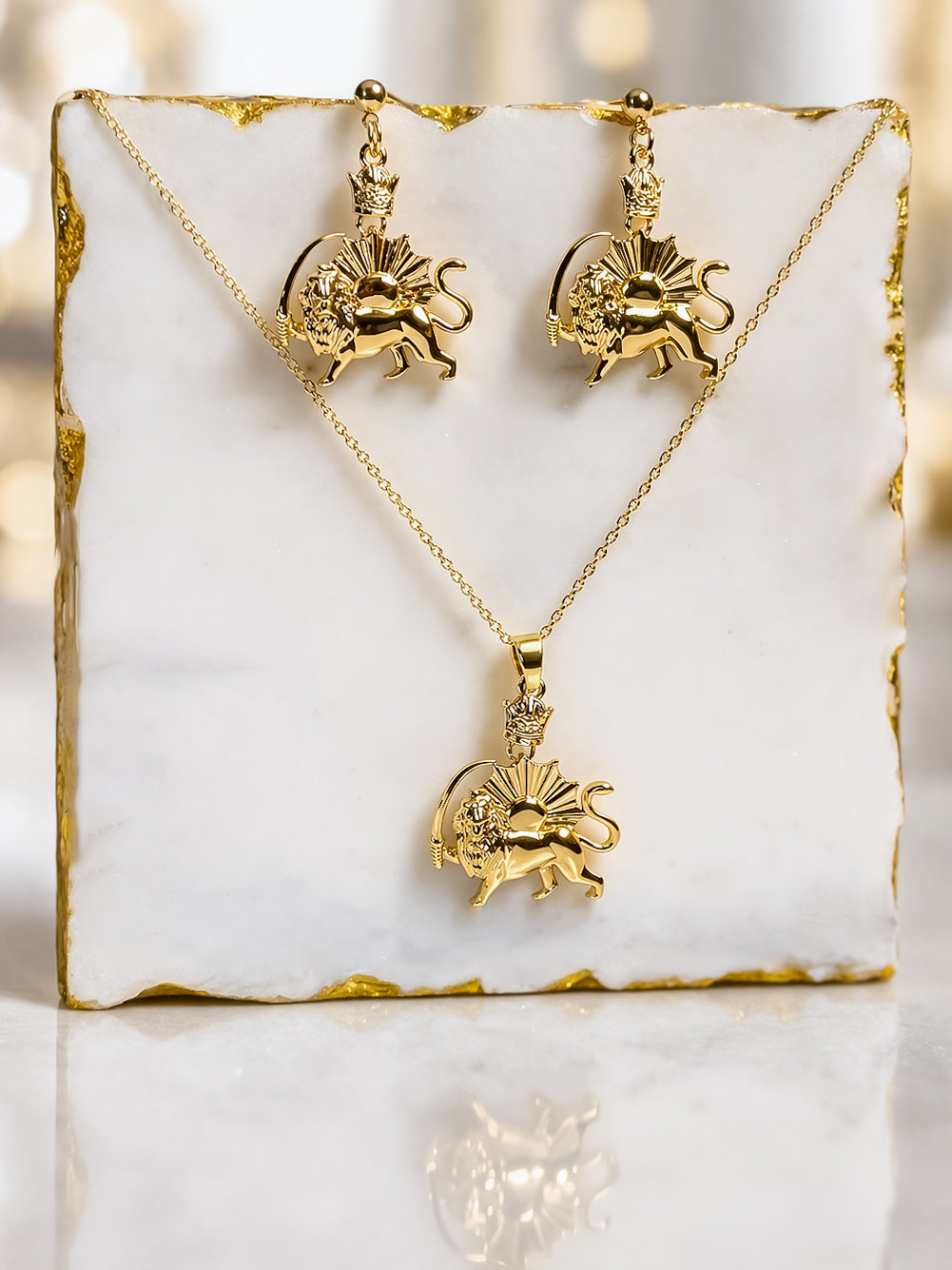 ROMALI Lion & Sun Iran Pahlavi Earrings | 18K Gold-Plated