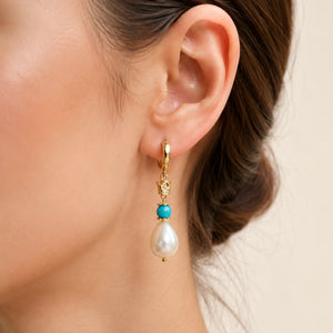 ROMALI IRAN Pahlavi Crown Turquoise Shell Pearl Drop Earrings