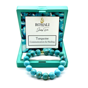 ROMALI 18K Gold-Plated Natural Turquoise Bracelet 10mm - ROMALI