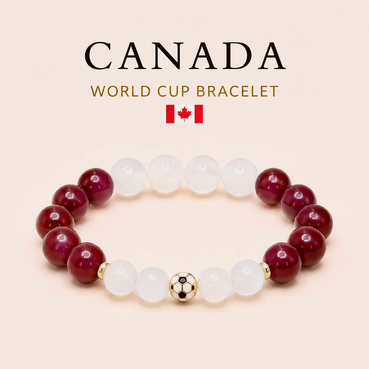 ROMALI Canada Soccer World Cup Bracelet | Cherry Jade & White Jade Unisex