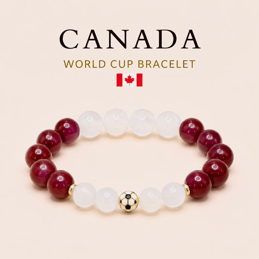 ROMALI Canada Soccer World Cup Bracelet | Cherry Jade & White Jade Unisex