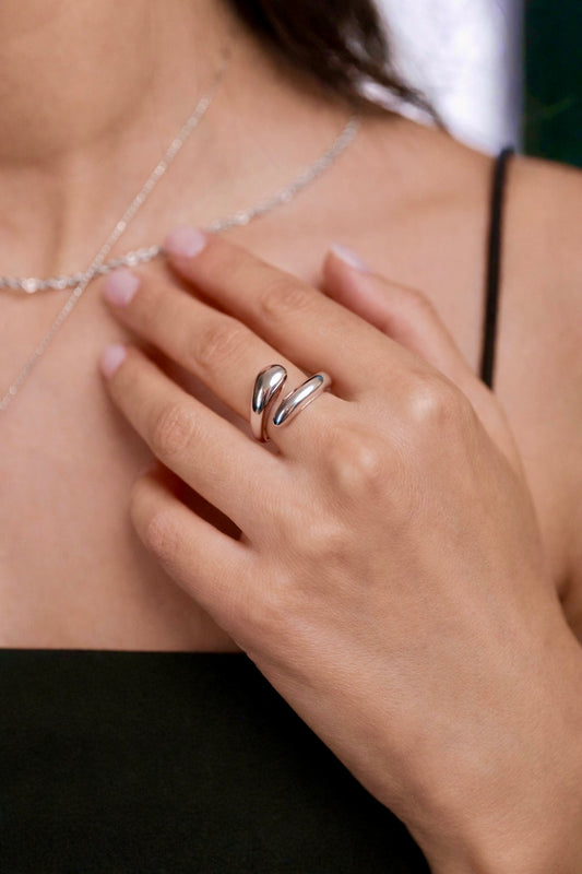 ROMALI Stainless Steel Silver Twist Open Ring