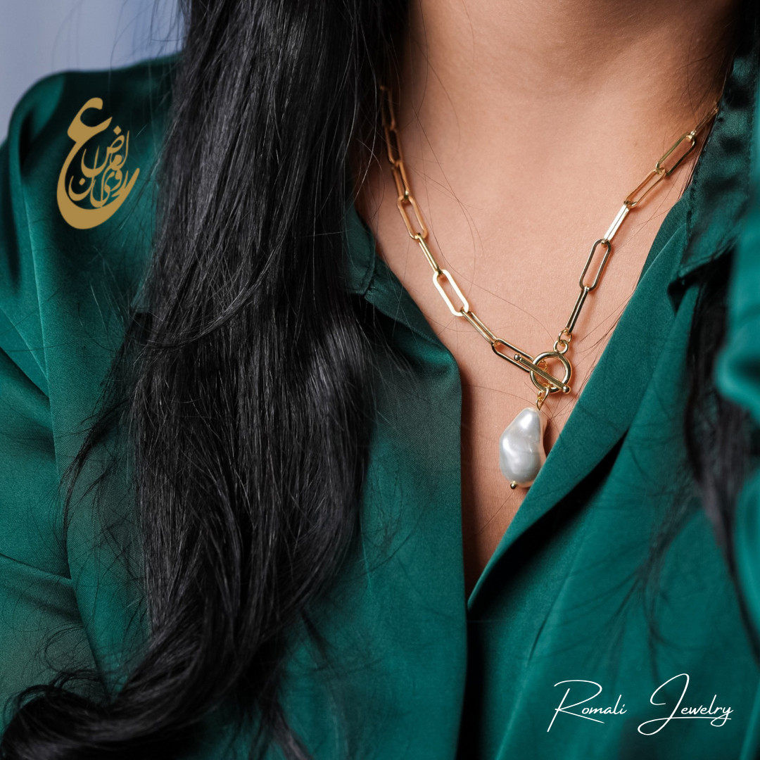 ROMALI 18K Gold-Plated Pearl Pendant Paperclip Necklace - ROMALI