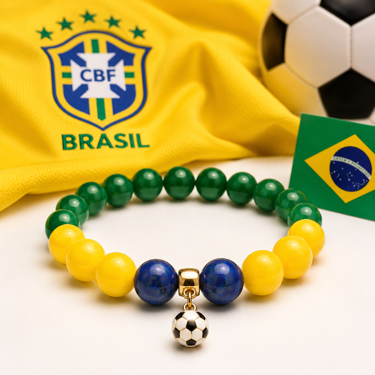 ROMALI Brazil Soccer World Cup Beaed Bracelet | Green Jade, Yellow Jade & Lapis Lazuli Unisex