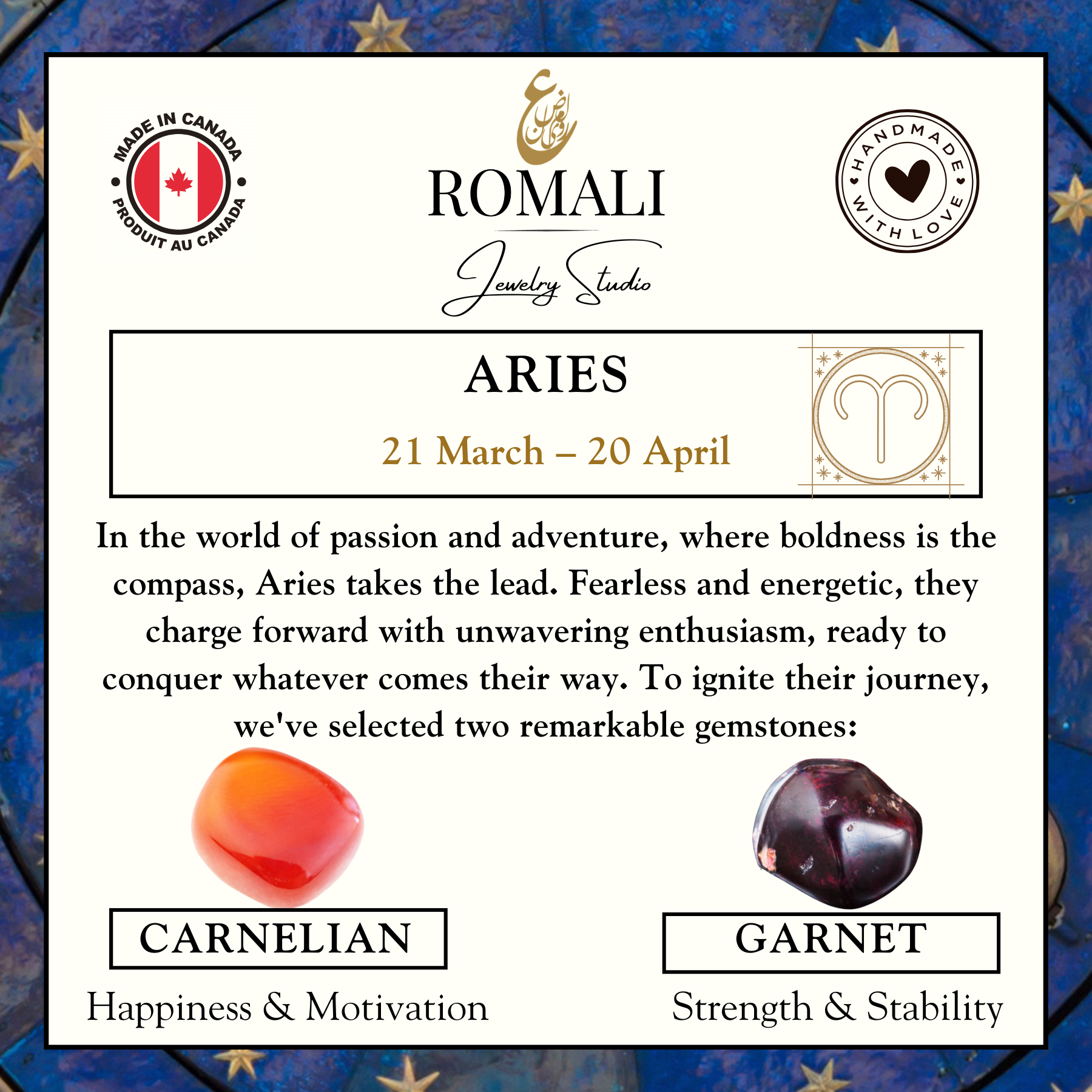 ROMALI Aries Zodiac Bracelet - Garnet & Carnelian March 21 – April 19