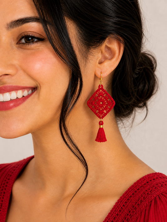 ROMALI Handmade Crochet Tassel Earrings | 18K Gold-Plated