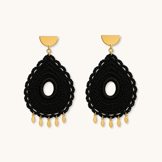 ROMALI Midnight Drop Crochet Earrings | 18K Gold-Plated
