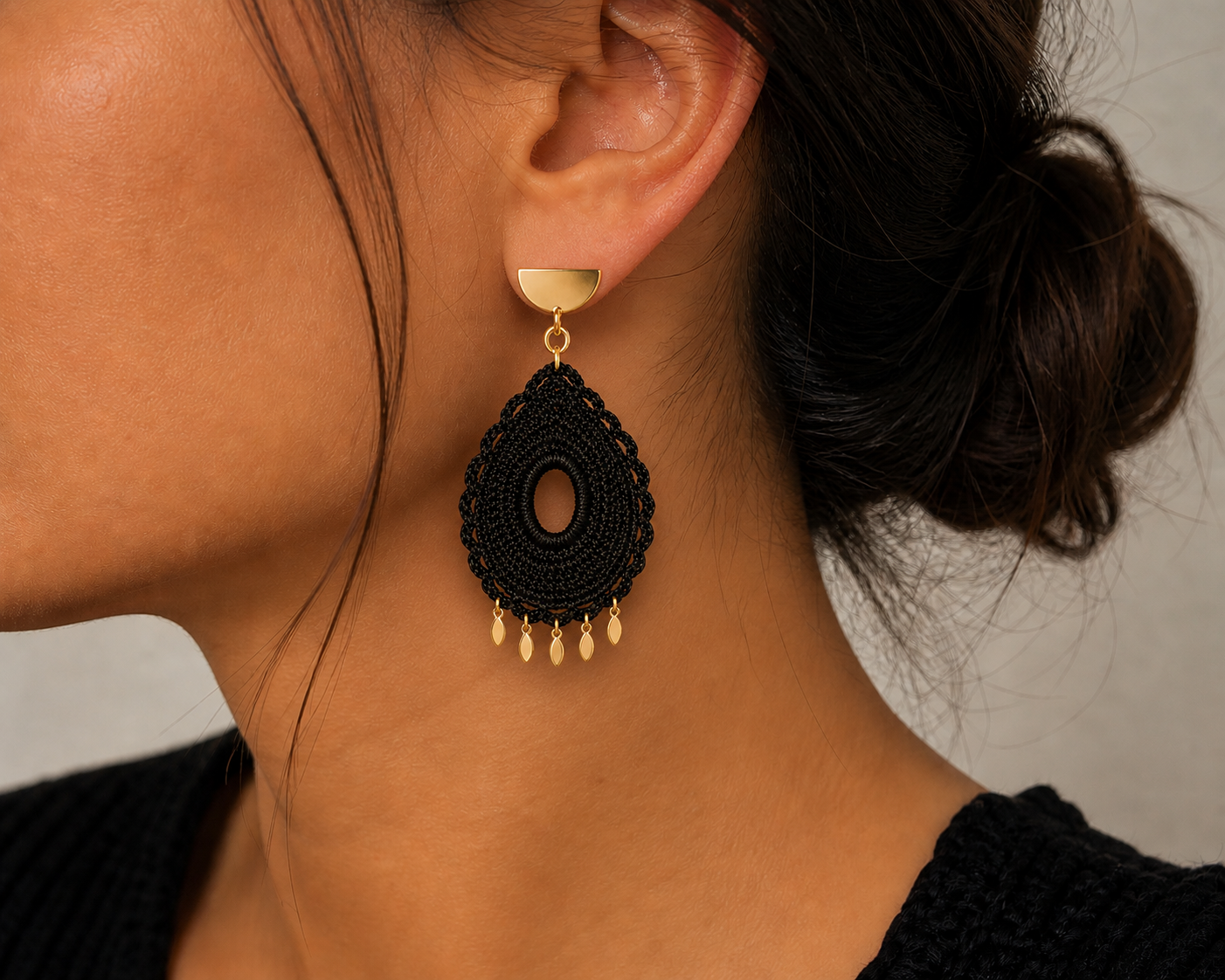 ROMALI Midnight Drop Crochet Earrings | 18K Gold-Plated