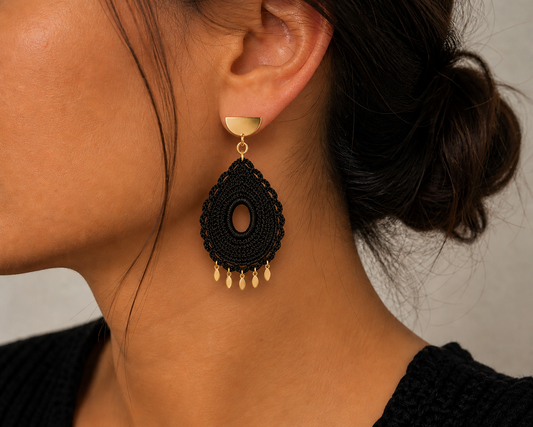 ROMALI Midnight Drop Crochet Earrings | 18K Gold-Plated