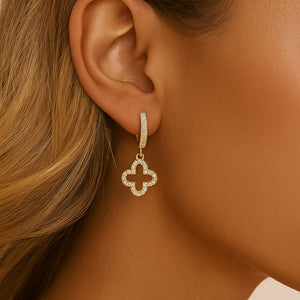 ROMALI 18K Gold-Plated Crystal Clover Hoop Dangle Earrings - ROMALI