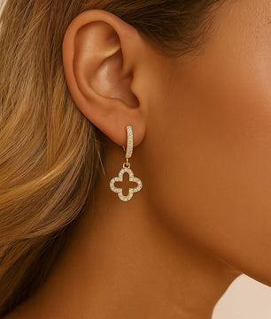 ROMALI 18K Gold-Plated Crystal Clover Hoop Dangle Earrings - ROMALI