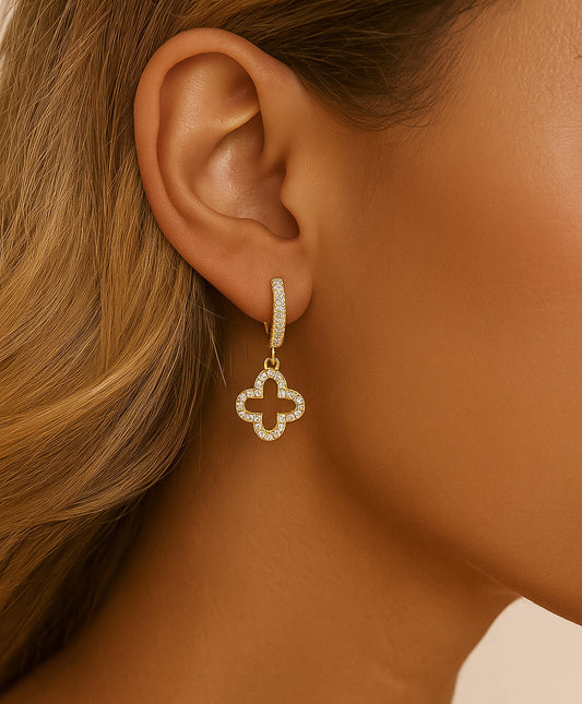 ROMALI 18K Gold-Plated Crystal Clover Hoop Dangle Earrings - ROMALI