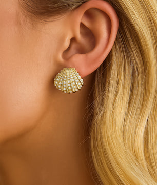 ROMALI 18K Gold-Plated Mini Pearl Shell Stud Earrings - ROMALI