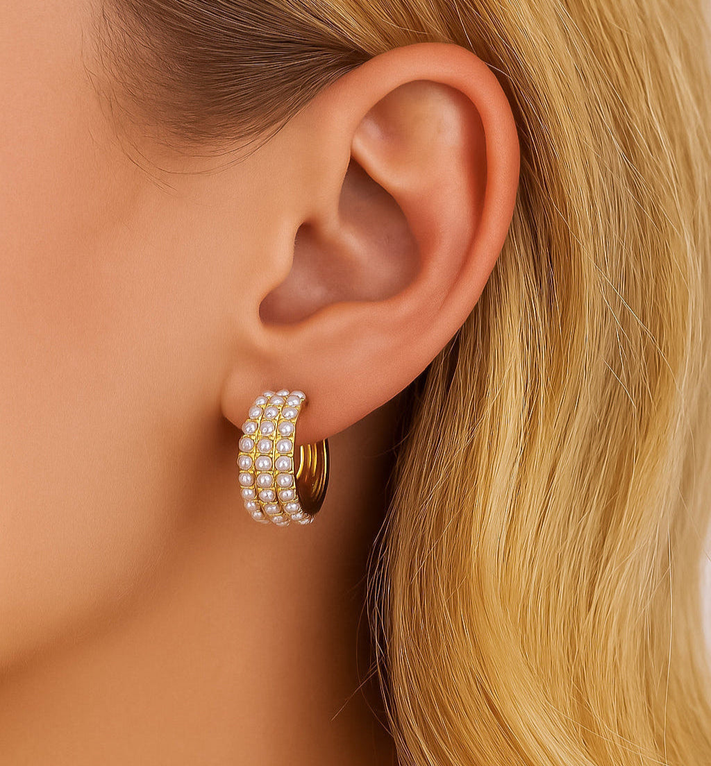 ROMALI 18K Gold-Plated Mini Pearl Cluster Hoop Earrings - ROMALI