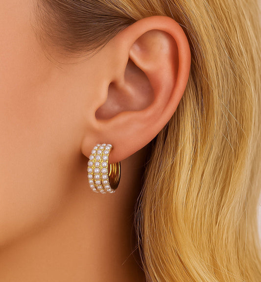 ROMALI 18K Gold-Plated Mini Pearl Cluster Hoop Earrings - ROMALI