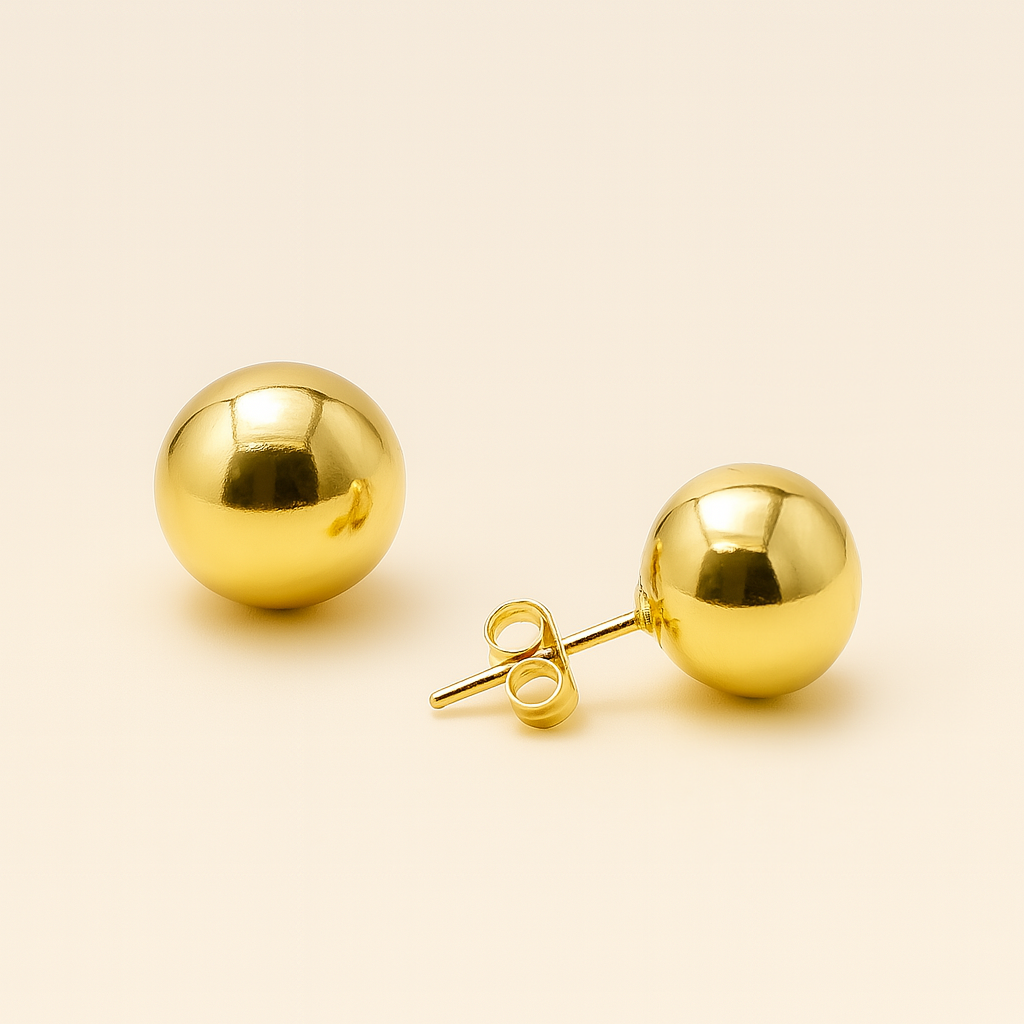 ROMALI 18K Gold-Plated Ball Stud Earrings – Small, Medium, and Large Sizes - ROMALI