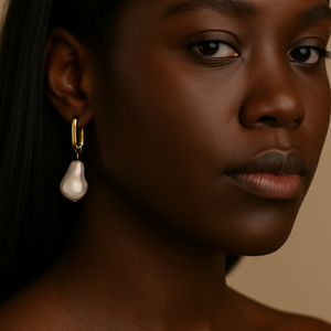 ROMALI 18k Gold-Plated Drop Shell Pearl Rectangle Hoop Dangle Earrings - ROMALI