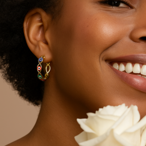 ROMALI 18k Gold-Plated Multi-Colored Evil Eye Hoop Earrings - ROMALI