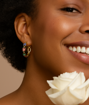ROMALI 18k Gold-Plated Multi-Colored Evil Eye Hoop Earrings - ROMALI