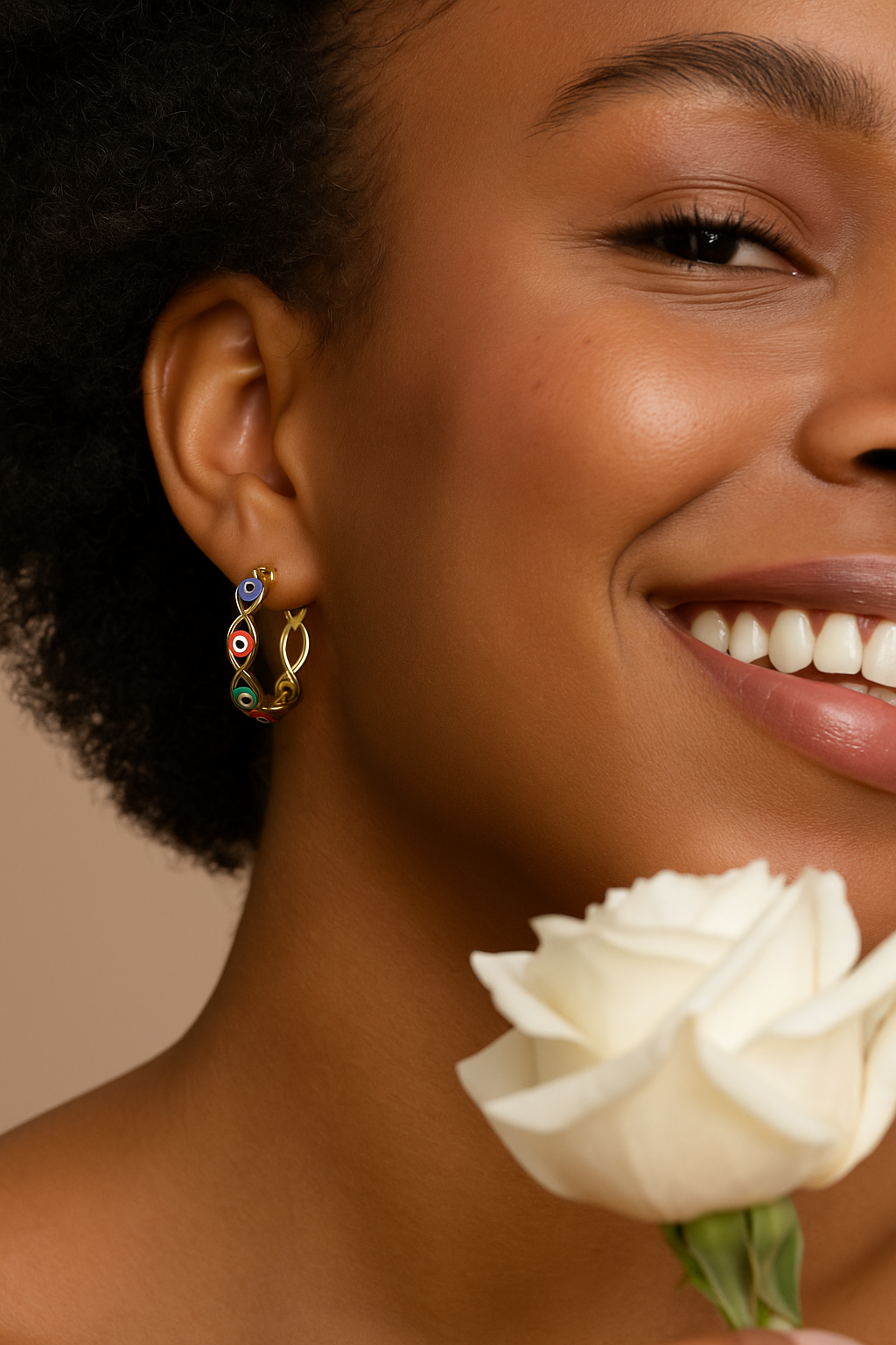 ROMALI 18k Gold-Plated Multi-Colored Evil Eye Hoop Earrings - ROMALI