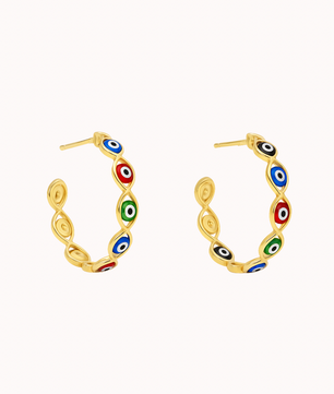 ROMALI 18k Gold-Plated Multi-Colored Evil Eye Hoop Earrings - ROMALI