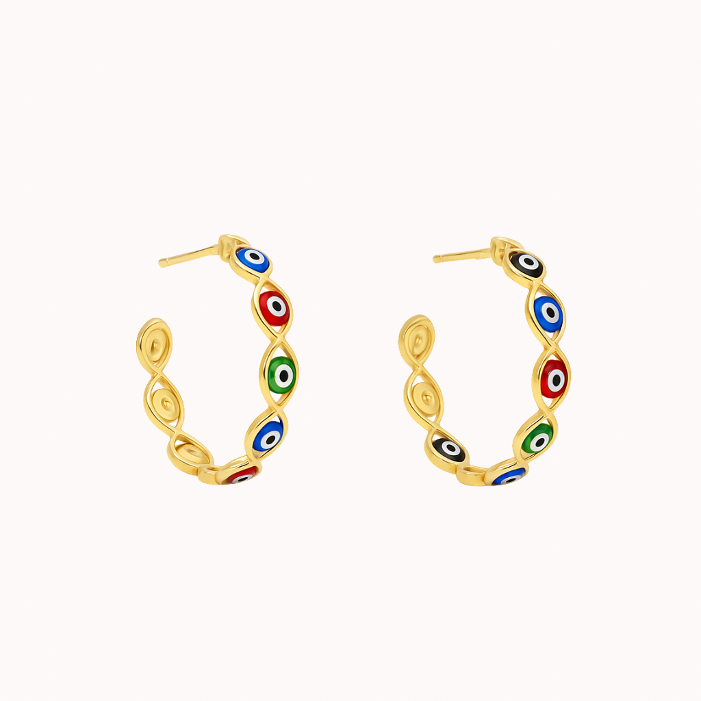 ROMALI 18k Gold-Plated Multi-Colored Evil Eye Hoop Earrings - ROMALI