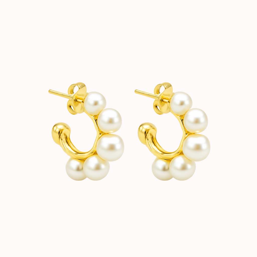 ROMALI 18k Gold-Plated Hoop Earrings with Pearl Cluster Accents - ROMALI
