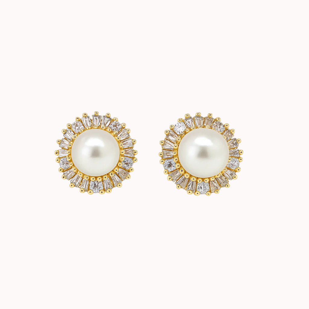 ROMALI 18K Gold-Plated Pearl Glow Stud Earrings - ROMALI