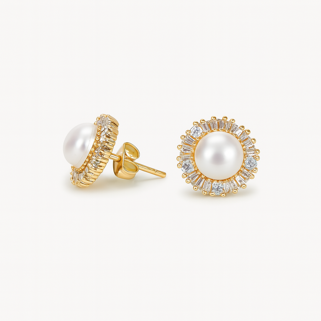 ROMALI 18K Gold-Plated Pearl Glow Stud Earrings - ROMALI