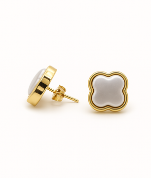ROMALI 18K Gold-Plated Clover Pearl Stud Earrings - ROMALI
