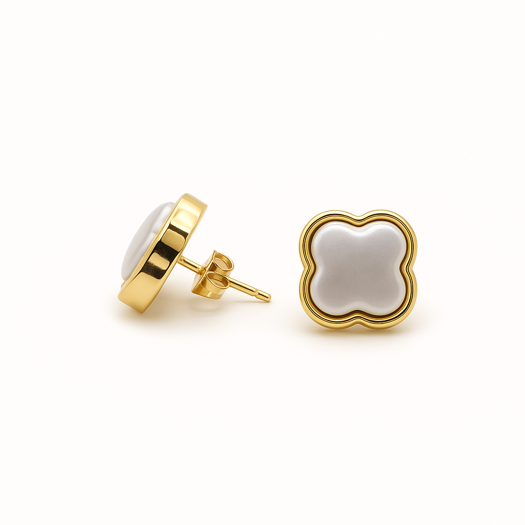 ROMALI 18K Gold-Plated Clover Pearl Stud Earrings - ROMALI