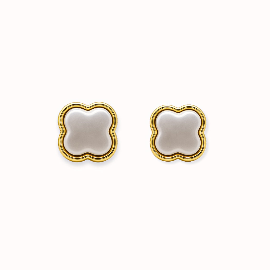 ROMALI 18K Gold-Plated Clover Pearl Stud Earrings - ROMALI