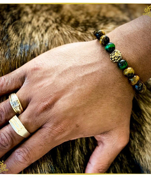 ROMALI Natural Gold & Green Tiger's Eye Beaded Bracelet 10mm - ROMALI