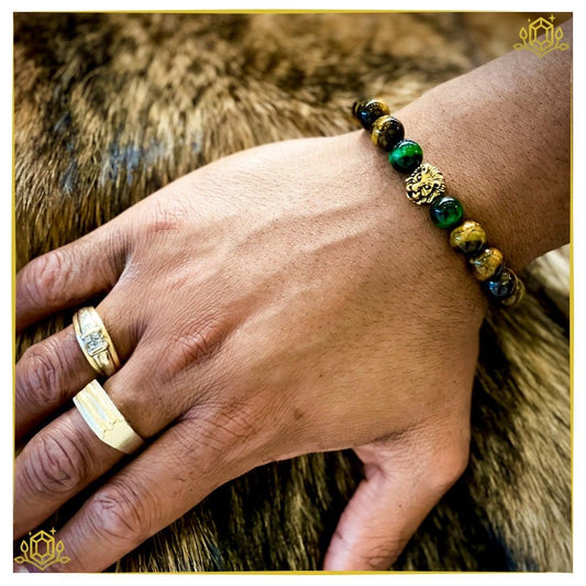 ROMALI Natural Gold & Green Tiger's Eye Beaded Bracelet 10mm - ROMALI