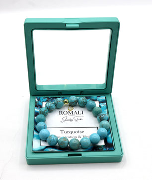 ROMALI 18K Gold-Plated Natural Turquoise Bracelet 10mm - ROMALI
